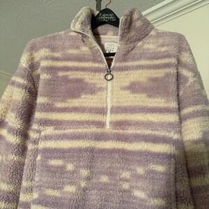 BILLABONG TIME OFF HALF-ZIP FLEECE PULLOVER-FRONT POCKET-DRAWCORD AT WAIST-LILAC